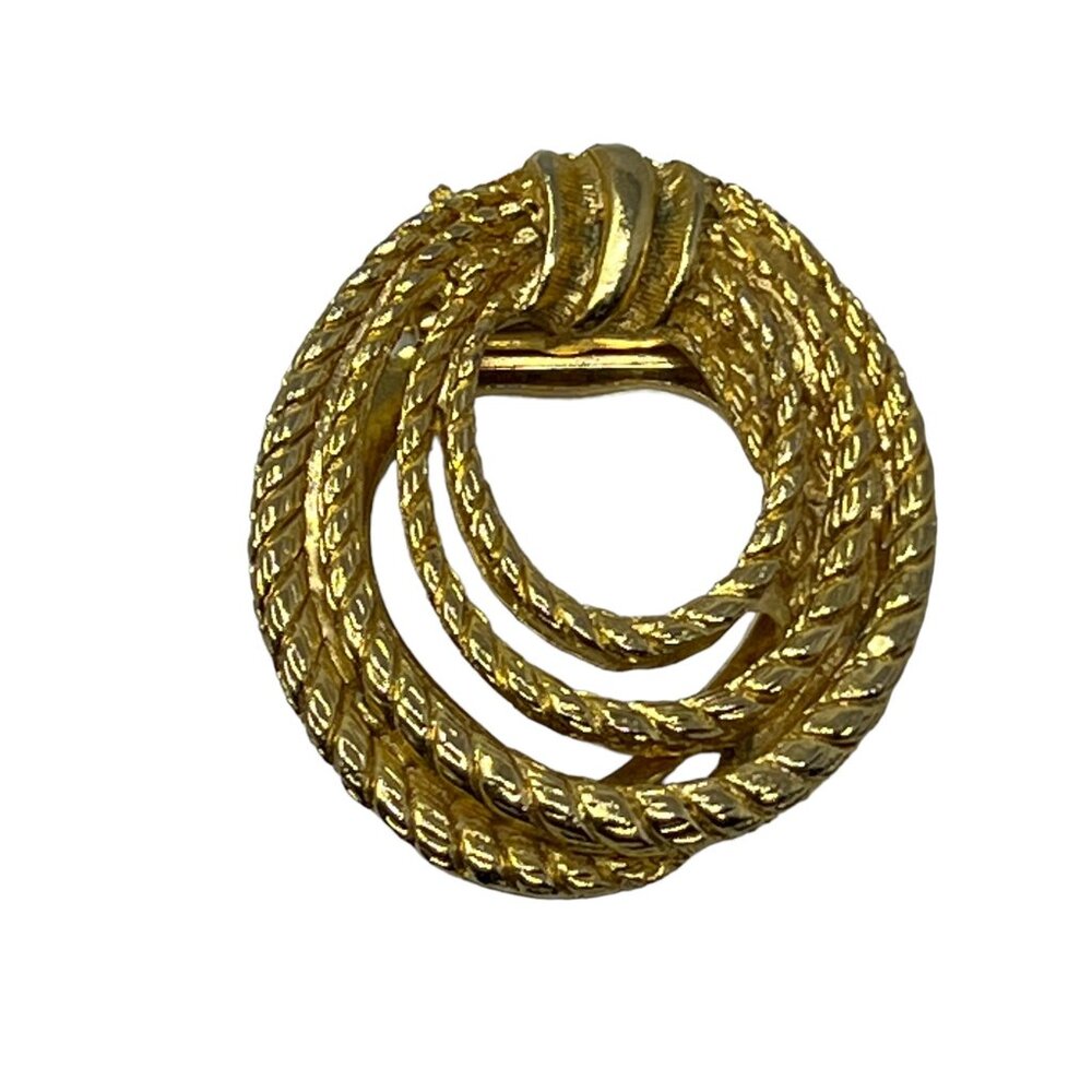 Gold Tone Scarf Clip‎ Gathered Braided Rope Textured Vintage